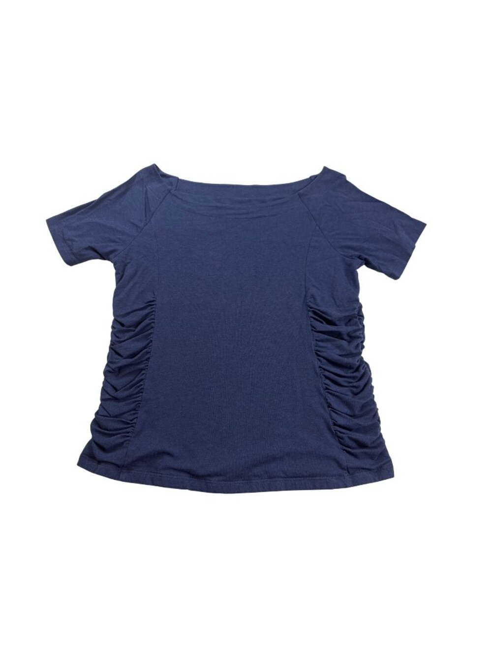 Soft Surroundings Womens Ruched Side Short Sleeve Top Medium Navy (MM508)